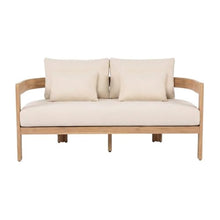 Outdoor Escape Beige Fabric Upholstered 65-Inch Outdoor Patio Loveseat, Cushioned Seat, Contemporary Style, Durable Construction for Outdoor Living