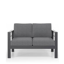 Seeheool 50" All-Weather Aluminum Patio Loveseat with Thick Dark Gray Cushions & Gray Frame