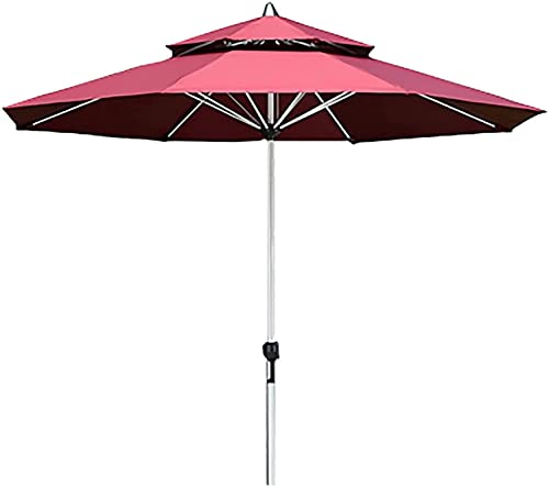Garden Parasols Family Porch Deck Backyard Beach Camping,Round Double Top Garden Patio Umbrella(Color:Red;Size:2,44x2,70m) (Red 2.44x2.7m)