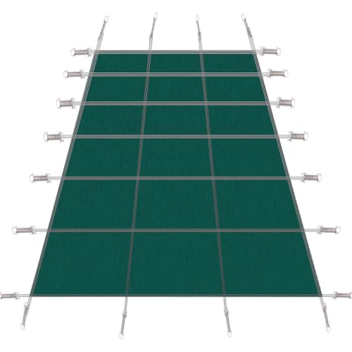 LMAOSS Inground Pool Cover Safety Fits Rectangle Swimming Pool, 16x32 FT Safety Cover, 18x34 FT Heavy Duty Mesh Winter Pool Cover with Brass Anchors, Mesh Solid Pool Cove for Children & Pets,Green