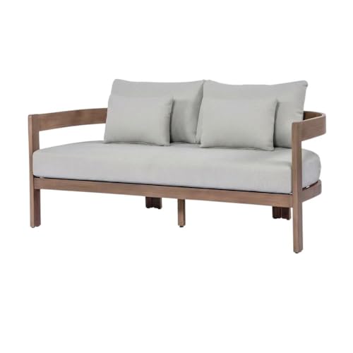 Outdoor Escape Brown Fabric Upholstered Outdoor Loveseat, 65-Inch Contemporary Patio Furniture, Cushioned Seating, Sturdy Frame, Weather-Resistant Design