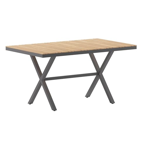 Flash Furniture Commercial 59x35.5 in Metal Dining Table, Natural/Gray