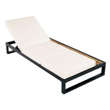 Christopher Knight Home Faye Modern Chaise Lounge Chair Outdoor with 3-Fold 4" Thick Cushion, Adjustable Iron Outdoor Recliner Chair, Pool Lounger with Wooden Side Storage Surface, Teak+Black+Cream