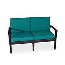 Kaimei Eucalyptus Loveseat with Cushions, Finish, Plush Dark Green Cushions - Spacious Outdoor Seating for Patio, Deck, or Backyard