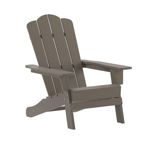 Taylor & Logan Nellis Adirondack Chair with Cup Holder, Weather Resistant HDPE Adirondack Chair in Brown, Set of 4