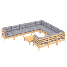 RJPLMFV 11 Piece Patio Lounge Set with Gray Cushions Solid Wood