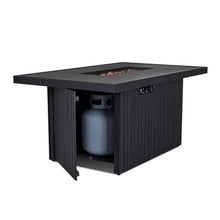 Pemberly Row 52" Rectangle Aluminum Propane Fire Pit Table, Black Coral Finish, 50000 BTU, Weatherproof Outdoor Patio Coffee Table with Burner Lid, Lava Rock, Storage Cover, Adjustable Flame Height
