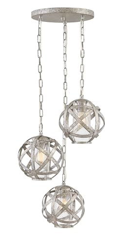 Hinkley Carson Collection Three Light Outdoor Small Pendant, Weathered Zinc w/Clear Seedy Glass