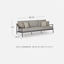 Signature Design by Ashley North Island Modern Nuvella Weather Resistant Outdoor Sofa with Cushion, Sloped Arms and 4 Accent Pillows, Gray
