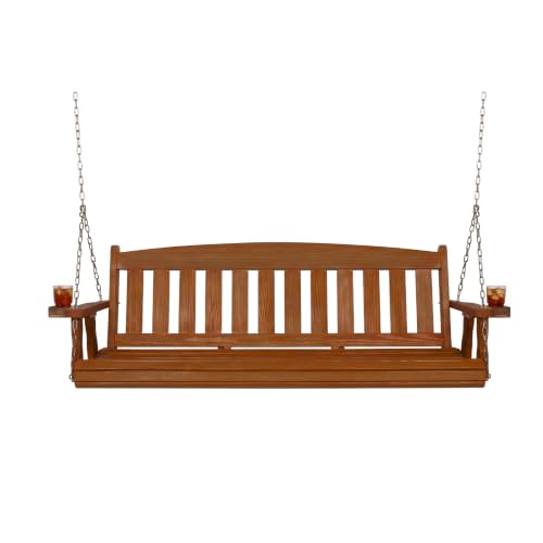 Amish Casual Heavy Duty Mission Treated Porch Swing, 6-Foot, Cedar Stain, 8Ft Chains, with Cups