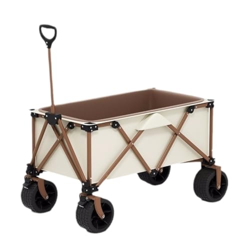 Portable Beach Trolley Cart Lightweight Folding Outdoor Camping Trailer Oxford Cloth Stroller for Campground Gatherings White