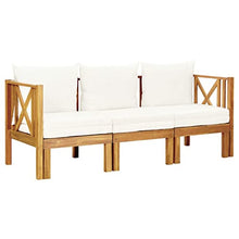 3-Seater Patio Bench with Cushions, Solid Acacia Wood Outdoor Garden Seating, Extendable Bench for Backyard, Porch, and Indoor Use, Cream