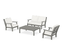 Martha Stewart by POLYWOOD® Chinoiserie 4-Piece Deep Seating Set with Loveseat in Slate Grey/Natural Linen