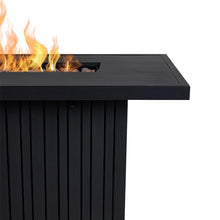 Real Flame Calvin 52in Rectangle Propane Fire Pit Table, 50,000 BTU, Hidden Tank Storage, Aluminum, Push-Button Ignition, Lava Rock, Storage Cover, Stainless Steel Burner with Lid - Black Coral