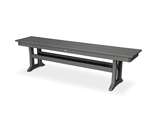 POLYWOOD Farmhouse Backless 65-Inch Outdoor Bench, HDPE Resin Patio Dining Garden Porch Furniture, Slate Grey