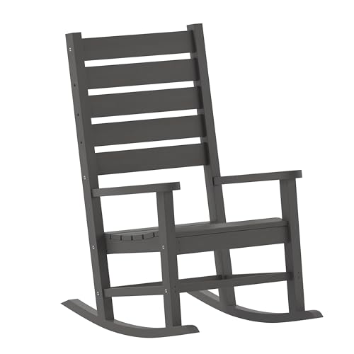 Flash Furniture Manchester Commercial Grade Outdoor Rocking Chair, All-Weather HDPE Indoor/Outdoor Rocker, Set of 2, Gray