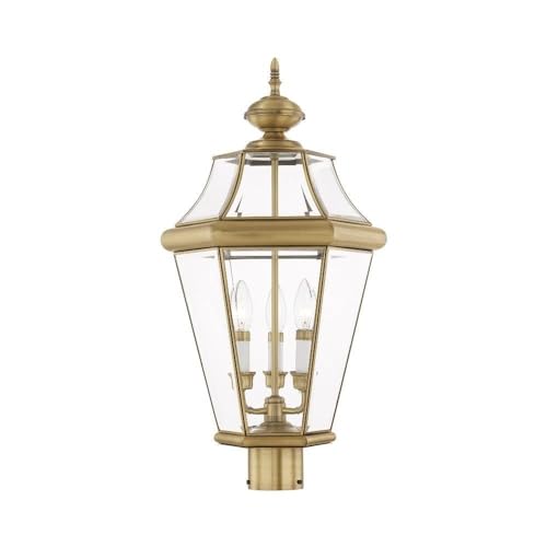 Livex Lighting 2364-01 3-Light Outdoor Post Lantern, Antique Brass