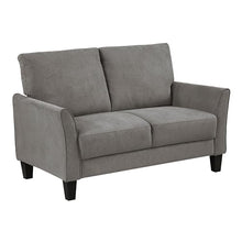 Benzara Xumo Loveseat, Taupe Gray Fabric, 56 Inch, Black Tapered Wood Legs