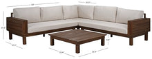 SAFAVIEH Outdoor Patio Furniture Collection - Napoli Teak Brown & Cream Solid Wood 4-Piece Sectional Sofa Set with Coffee Table, Durable Cushions, Modern Outdoor Seating (PAT6806A)
