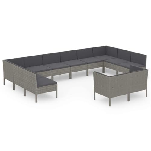 MNCVXAXG 12 Piece Patio Lounge Set with Cushions Poly Rattan Gray