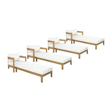 Christopher Knight Home Tila Acacia Wood Chaise Lounge Chair Outdoor Set of 4 with Removable Cushion, Solid Wood Patio Chaise Lounge with Cushion, Outdoor Sun Lounger, Poolside Seating, Teak+Beige
