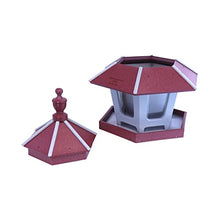 AmishToyBox.com Gazebo Bird Feeder - Deluxe Triple Compartment Post-Mount Large Bird Feeder - Made in The USA with Poly Lumber (Cherry Wood and Light Gray)