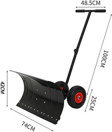 Snow Shovel Snow Removal Shovel with Wheels |Rolling Snow Pusher Used for Road Garden Snow Removal|Adjustable Height Handle Snow Pusher