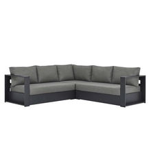 Modway Tahoe Aluminum 3-Piece Outdoor Patio Furniture Gray Charcoal, Modular Sectional Sofa Set with Weather-Resistant Cushions, Ideal for Deck, Backyard Poolside