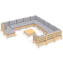 Heofavd 13-Piece Modular Gray Solid Pinewood Patio Conversation Set with Soft Polyester Cushions, Modern Brushed Finish, Versatile Outdoor Furniture Arrangement for Garden, Terrace and Balcony