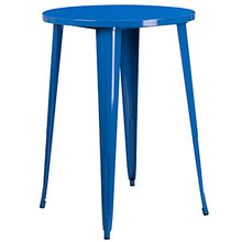 BizChair Commercial 30" Round Blue Metal Bar Table Set-4 Square Seat Backless Stools