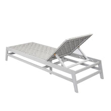 Hassyee Acacia Wood Outdoor Chaise Lounge w/Woven Rope Seat for Poolside, Patio Sun Lounger w/Adjustable Backrest for Garden, Light Grey Sunbed Lounge Chair w/Wooden Frame for Porch, Deck