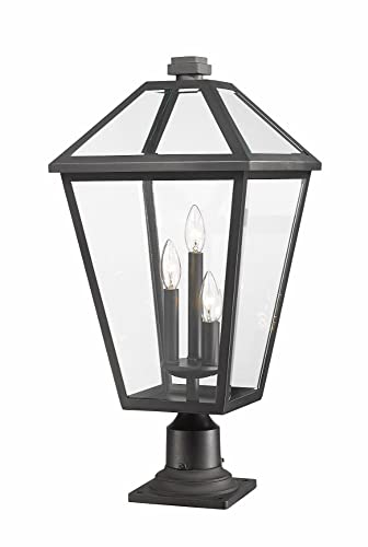 Z-Lite 3 Light Outdoor Pier Mounted Fixture 579PHXLR-533PM-BK, Clear Beveled