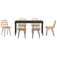 FUDUGEHMIOFWFJJ Modern 7-Piece Garden Dining Set with Table and 6 Chairs, Brown Outdoor Patio Furniture Set, Weather-Resistant Powder-Coated Steel Frame & Poly Rattan for Backyard, Deck, Balcony