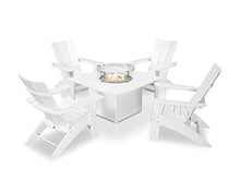 POLYWOOD Modern Curveback Adirondack Chair 5-Piece Conversation Set with Fire Pit Table