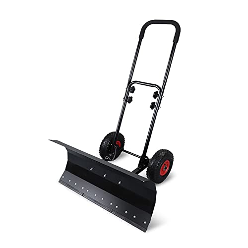 ZGFUSVFD Snow Shovels, Rolling Snow Pusher 10in Wheels, Heavy Duty Metal Snow Pusher with Adjustable Height and Angle for Driveway, Garden, Pavement Cleaning (Size : Single Pole) (Black Double Pole)