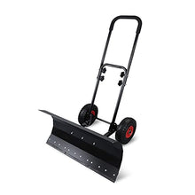 ZGFUSVFD Snow Shovels, Rolling Snow Pusher 10in Wheels, Heavy Duty Metal Snow Pusher with Adjustable Height and Angle for Driveway, Garden, Pavement Cleaning (Size : Single Pole) (Black Double Pole)