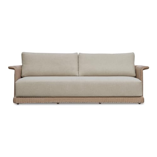 NADAAL STUDIOS Mareth Outdoor Sofa, Tulip Shape, Woven Wicker & Cushioned Seating, Beige - Seats 3
