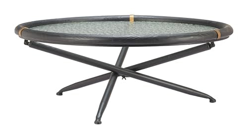 Aneis Coffee Table Black, Black Coffee Table, Modern Style, Tempered Rippled Glass Round Shape Tabletop, Fir Wood, Indoor Living, 39.4" W x 39.4" D x 15.7" H