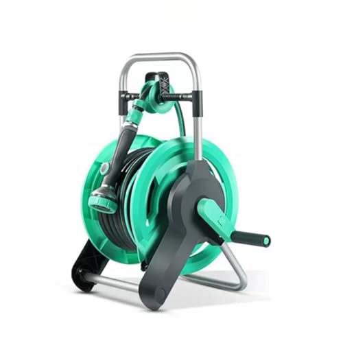 CUTPOIY Hose Reel Cart with Water Gun, Heavy Duty Water Pipes Storage Cart, Garden Irrigation Hose Reels Watering Set Water Hose Holder12.5mm*17mm, Green-10m