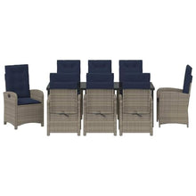 LKJVFCPW 9-Piece Poly Rattan Garden Dining Set, Outdoor Patio Furniture with Adjustable Backrest Chairs and Glass Table, Grey