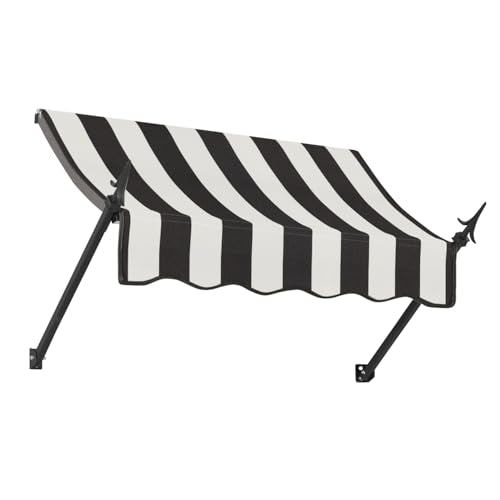 Awntech 3' New Orleans (40.5"-24"-16") Fixed Awning with Spear Arms, Black/White Stripe
