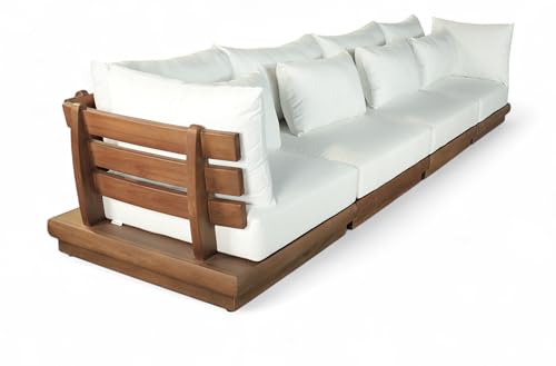 Meridian Furniture 111White-S4A Mirella Collection Modern | Contemporary Outdoor Patio 4pc. Modular Sofa with Solid Teak Frame, Water Resistant Fabric, 150" W x 38" D x 27" H, White