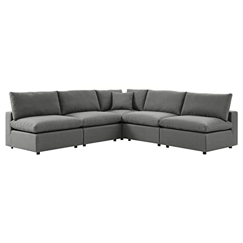 Modway Commix 5-Piece Modern Fabric Patio Sectional Sofa in Charcoal