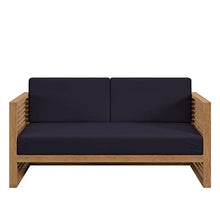 Modway Carlsbad Teak Wood Outdoor Patio Loveseat Natural Navy