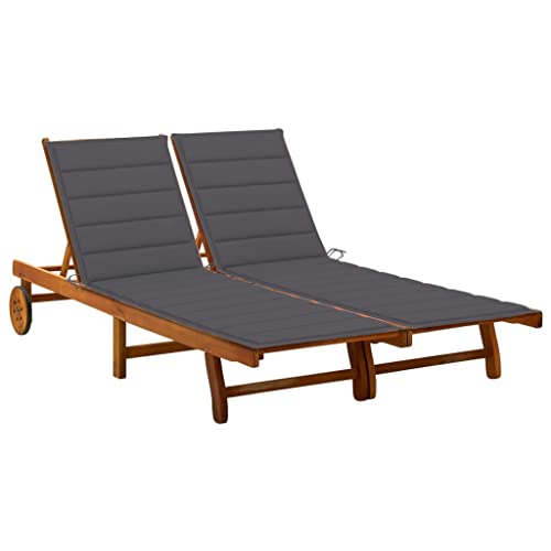 2-Person Lounger with Cushions,Outside Tanning Sun Chairs,Outdoor Set for Patio, Deck, and Poolside, Solid Acacia Wood (Brown+anthracitematerial)