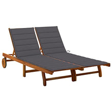 2-Person Lounger with Cushions,Outside Tanning Sun Chairs,Outdoor Set for Patio, Deck, and Poolside, Solid Acacia Wood (Brown+anthracitematerial)