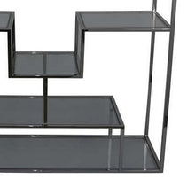 Benzara Adena 76 Inch Tall Plant Stand, Geometric Style Metal Shelves, Silver Tone