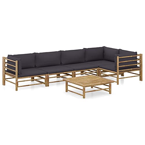 6 Piece Garden Lounge Set with Dark Grey Cushions Bamboo Outdoor Furniture Patio Seating Modular Design Washable Covers Lightweight Construction