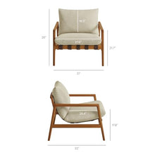 Modway Nomi Teak Wood Outdoor Sling Accent Chair in Sand - Faux Leather Vegan Patio Armchair with Removable Cushioned Upholstery