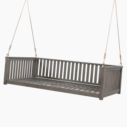 Twin Size Porch Swing Bed - Gray Acacia Wood Frame for Patio & Garden